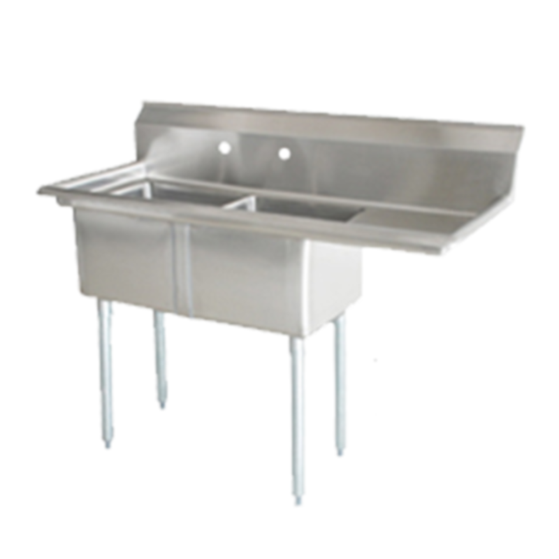 Omcan 25251 56.5-Inch Two-Tub Stainless Steel Sink with Right Drainboard