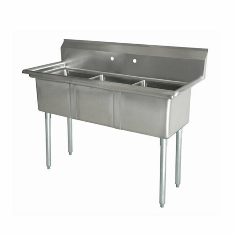 Omcan 43776 59" x 26.5" Stainless Steel Three-Compartment Commercial Sink