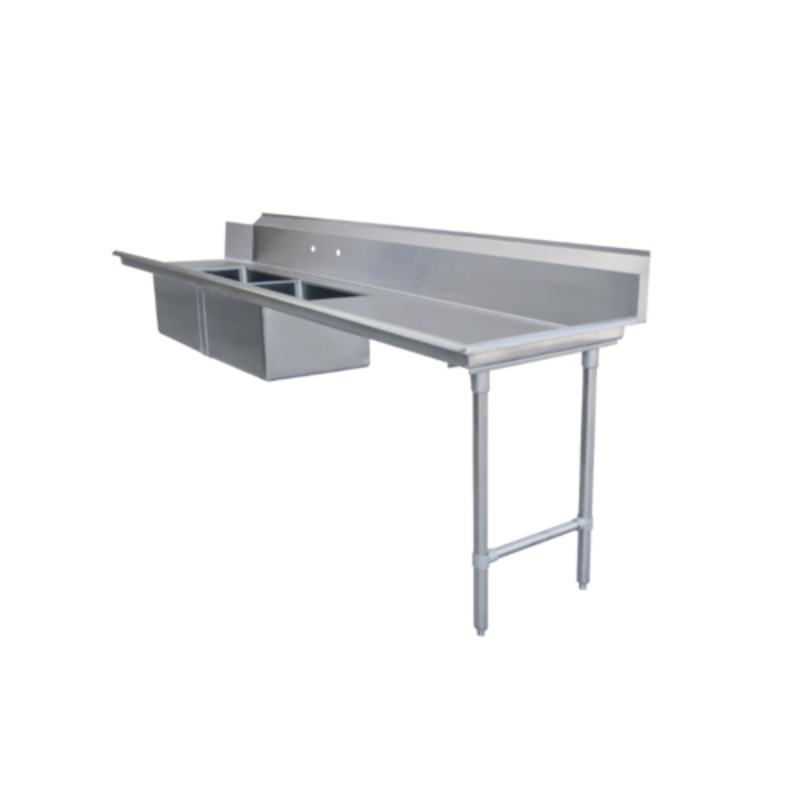 Omcan 48492 Right-to-Left 108-Inch Straight Soiled Dishroom Table with Dual Sinks